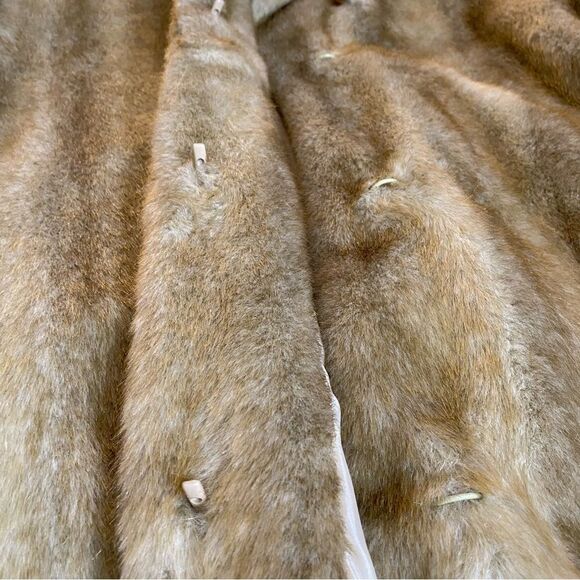 Vintage HELENA VERA Coat Faux Fur V-Neck Pockets European Women M 38 Brown Beige - Picture 5 of 15